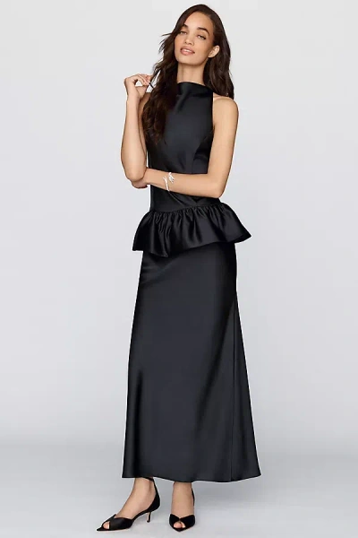 Bhldn Satin Peplum Maxi Dress In Black