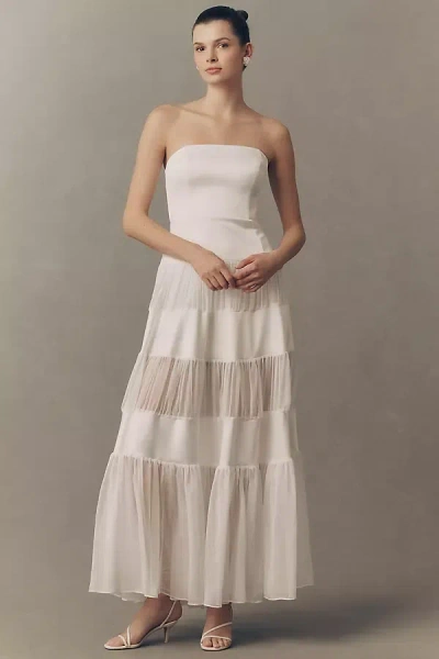 Bhldn Satin Strapless Maxi Dress In White