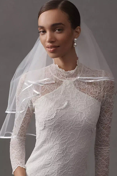 Bhldn Satin-trim Mini Bridal Veil In White