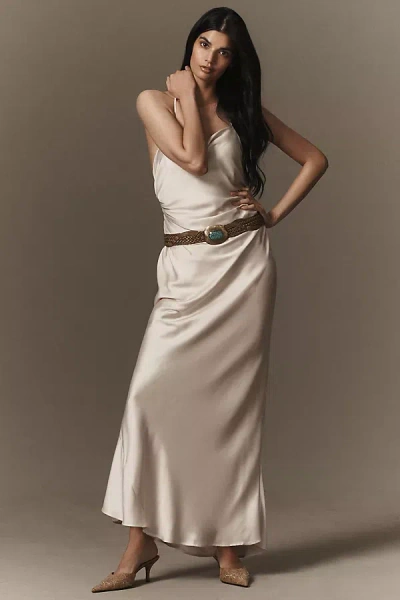 Bhldn Saylor Cowl-neck Satin Maxi Dress In Beige