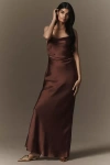 Bhldn Saylor Cowl-neck Satin Maxi Dress In Brown