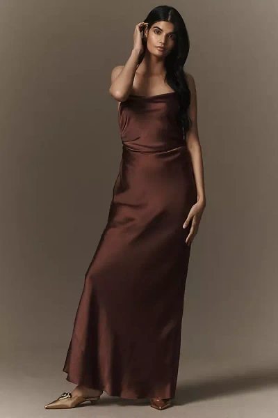 Bhldn Saylor Cowl-neck Satin Maxi Dress In Brown