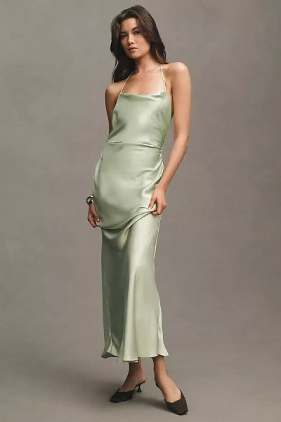 Bhldn Saylor Cowl-neck Satin Maxi Dress In Green