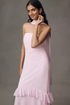 Bhldn Scarf-neck Strapless Tiered Maxi Dress In Purple
