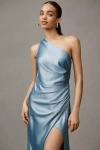 Bhldn Scottie One-shoulder Side-slit Stretch Satin Maxi Dress