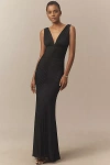Bhldn Selena Plunge-neck Stretch Jersey Maxi Dress In Black
