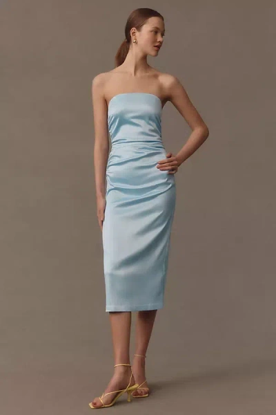 Bhldn Selena Strapless Stretch Satin Midi Dress In Blue