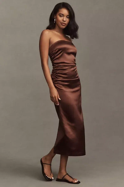 Bhldn Selena Strapless Stretch Satin Midi Dress In Brown