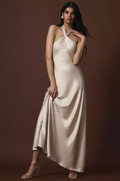 Bhldn Selma Halter-neck Satin Maxi Dress In Beige
