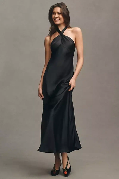 Bhldn Selma Halter-neck Satin Maxi Dress In Black