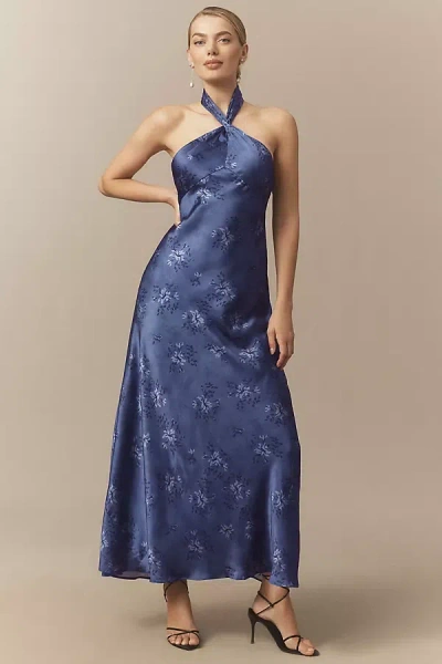 Bhldn Selma Halter-neck Satin Maxi Dress In Blue