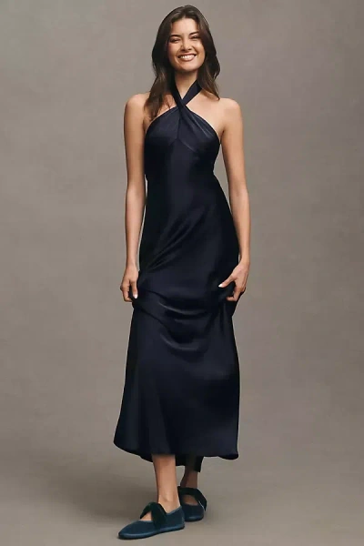 Bhldn Selma Halter-neck Satin Maxi Dress In Blue