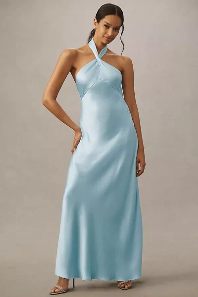 Bhldn Selma Halter-neck Satin Maxi Dress In Blue