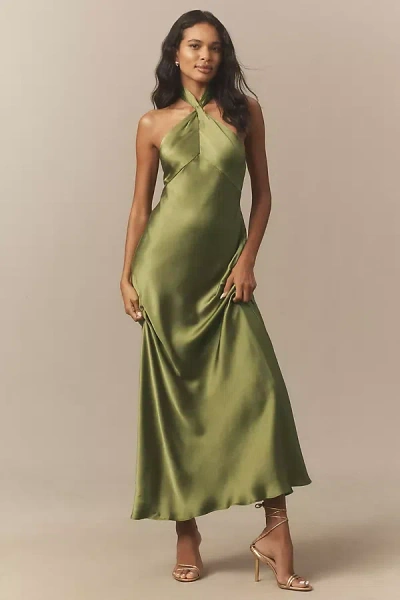 Bhldn Selma Halter-neck Satin Maxi Dress In Green