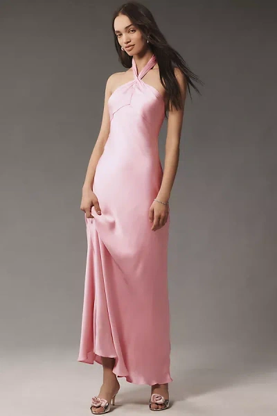 Bhldn Selma Halter-neck Satin Maxi Dress In Pink