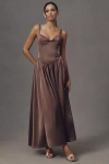 Bhldn Seraphina Sweetheart Corset Stretch Satin Maxi Dress In Brown