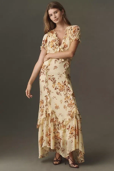 Bhldn Short-sleeve Ruffle Maxi Dress In Neutral