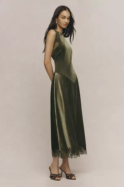 Bhldn Short-sleeve Velvet Maxi Dress In Green