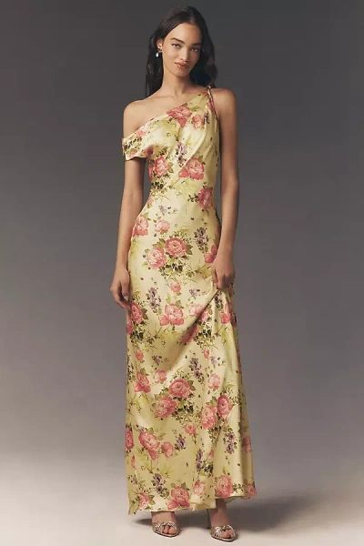 Bhldn Sienna Off-the-shoulder High-shine Satin Maxi Dress In Orange