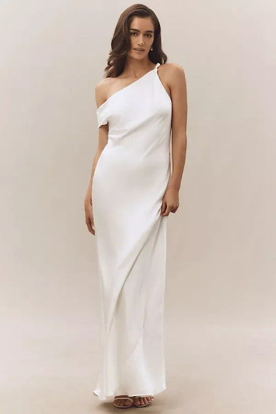 Bhldn Sienna Off-the-shoulder Satin Maxi Dress In White