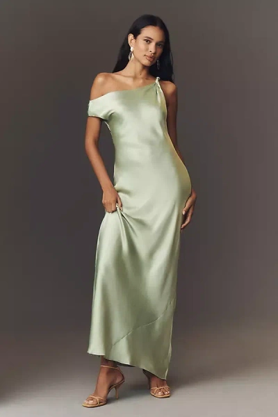 Bhldn Sienna Off-the-shoulder Satin Maxi Dress In Green