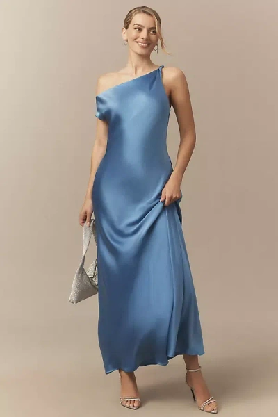 Bhldn Sienna Off-the-shoulder Satin Maxi Dress In Blue