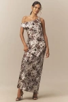 Bhldn Sienna Off-the-shoulder Satin Maxi Dress In Brown