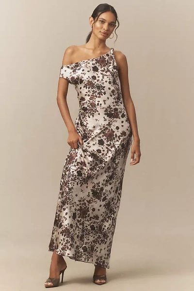Bhldn Sienna Off-the-shoulder Satin Maxi Dress In Brown