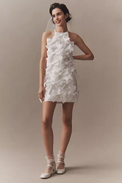 Bhldn Sleeveless Allover Bow High-neck Mini Dress In White