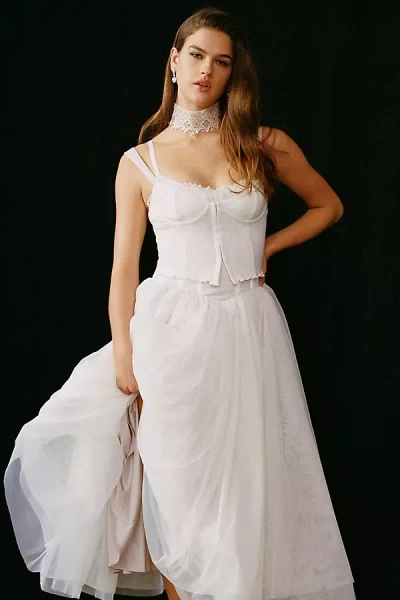 Bhldn Sleeveless Corset Tulle Fit & Flare Midi Dress In White
