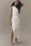 Bhldn Sleeveless High-neck Structured Ruched Midi Dress In White