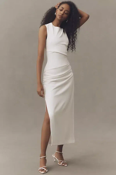 Bhldn Sleeveless High-neck Structured Ruched Midi Dress In White