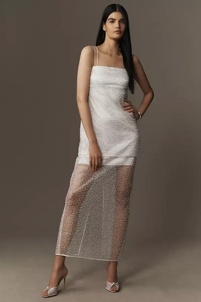 Bhldn Sleeveless Pearl-embellished Sheer Skirt Maxi Dress In White