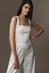 Bhldn Sleeveless Satin Flared Jumpsuit In White