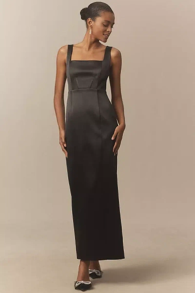 Bhldn Sleeveless Square-neck Corset Maxi Dress In Black