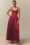 Bhldn Sleeveless Sweetheart Drop-waist Satin Maxi Dress In Burgundy