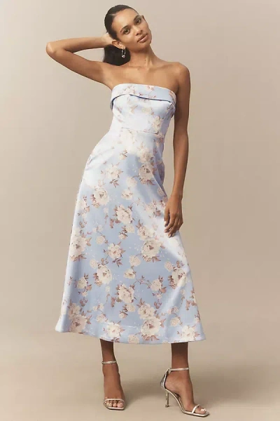 Bhldn Soma Strapless Foldover Midi Dress In Blue