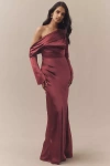 Bhldn Soraya Long-sleeve Off-the-shoulder Maxi Dress In Burgundy