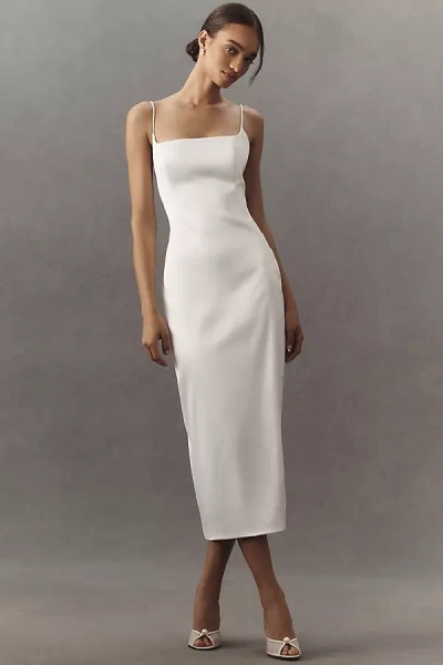 Bhldn Square-neck Back-slit Slim Satin Midi Dress In White