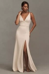 Bhldn Stella Sleeveless V-neck Stretch Crepe Maxi Dress In Beige