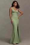 Bhldn Stella Sleeveless V-neck Stretch Crepe Maxi Dress In Green
