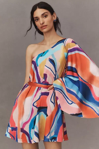 Bhldn Stevie One-shoulder Satin Mini Dress In Multicolor