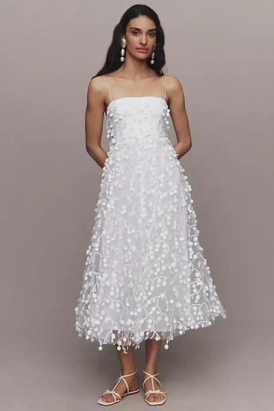 Bhldn Strapless 3d Floral Vine Fit & Flare Midi Dress In White