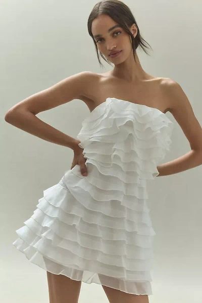 Bhldn Strapless A-line Ruffled Mini Dress In White