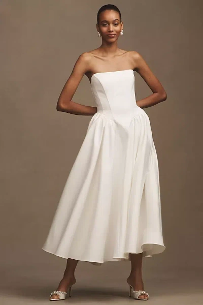 Bhldn Strapless Basque-waist Lace-up Fit & Flare Midi Dress