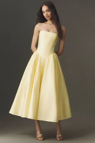 Bhldn Strapless Basque-waist A-line Midi Dress In Yellow