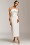 Bhldn Strapless Chiffon Ruffle Slim Midi Dress In White