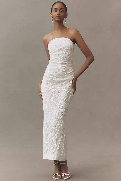 Bhldn Strapless Crinkled Satin Midi Dress In White