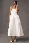 Bhldn Strapless Drop-waist Fit & Flare Jacquard Maxi Dress In White