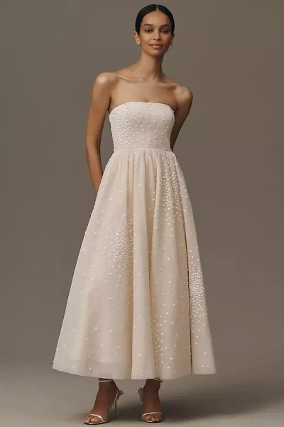 Bhldn Strapless Embellished Fit & Flare Midi Dress In White